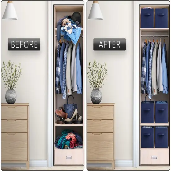 Sorbus 6 Pack 13 Inch Foldable Storage Cubes with Handles- for Organizing Home, Shelves, Nursery, Playroom, Closet and More Navy Blue {6}