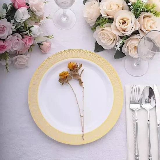 BEIGE GOLD 10 Round 10" Plastic Dinner PLATES Spiral Rim {3}