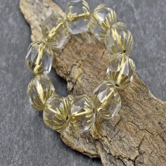 *10* 10mm Gold Washed Crystal Center Cut Cruller Beads {2}