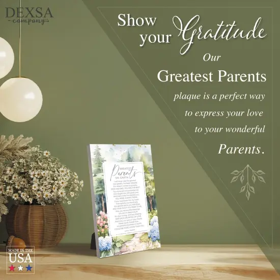 Greatest Parents Wood Plaque with Easel and Hook Wall Tabletop Art - 6 inches x 9 inches {4}