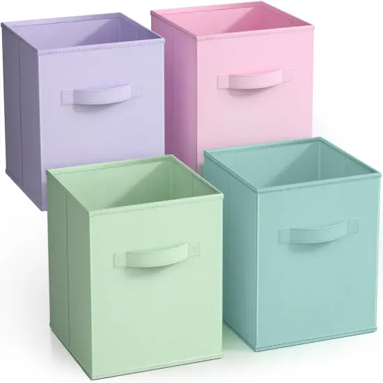 Sorbus 11 Inch 4 Pack Foldable Fabric Storage Cube Bins with Handles - for Organizing Pantry, Closet, Nursery, Playroom, and More Pastel 2 {1}