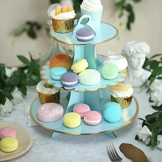 3 Tiers BLUE with GOLD TRIM 13" Cardboard Cupcake Stand {3}