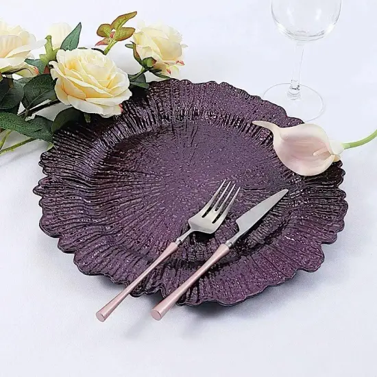 6 PURPLE 13" Round Textured Charger Plates {3}