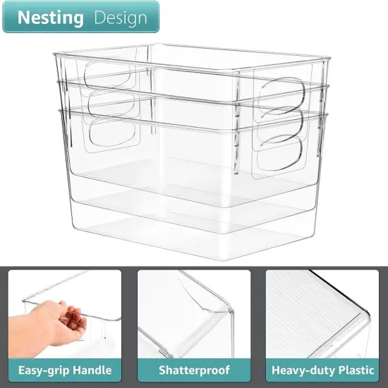 Sorbus Large Plastic Storage Bins - for Kitchen Organization, Pantry Organizers and Storage, Fridge Organizer - Clear Storage Bins (4 pack) {2}