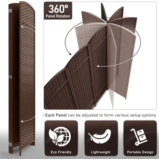 Sorbus 4 Panel Room Divider Panel, 6 ft. Tall Extra Wide Double Hinged Panels - Folding Privacy Screens Chocolate {4}