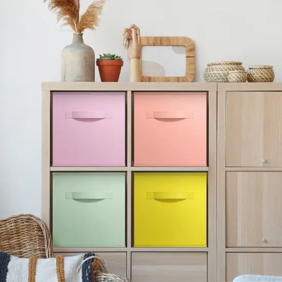 Sorbus 11 Inch 4 Pack Foldable Fabric Storage Cube Bins with Handles - for Organizing Pantry, Closet, Nursery, Playroom, and More Pastel {5}