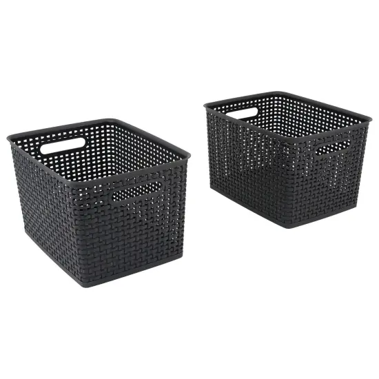 Black Plastic Weave Bins, Large, Pack of 2 {1}