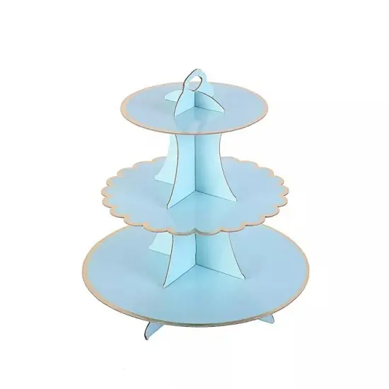 3 Tiers BLUE with GOLD TRIM 13" Cardboard Cupcake Stand {1}