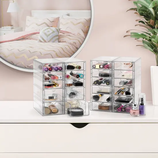Sorbus 22 Drawers Acrylic Organizer for Makeup, Organization and Storage, Art Supplies, Jewelry, Stationary - 4 Pcs Clear Stackable Storage Drawers {6}