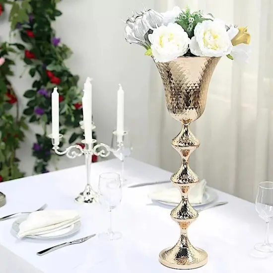 GOLD 24" tall Metal Hammered Trumpet Vase Wedding Party {3}