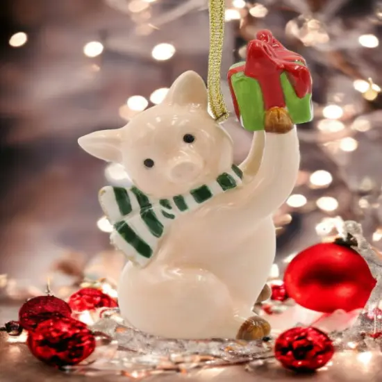 Ceramic Pig With Giftbox Christmas Ornament, Home D&eacute;cor, Gift for Her, Mom, Him, Dad, Christmas tree D&eacute;cor, Wall Decor {1}