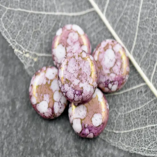 *10* 15mm Pink Luster Picasso Washed Alabaster Thick Coin Beads {4}