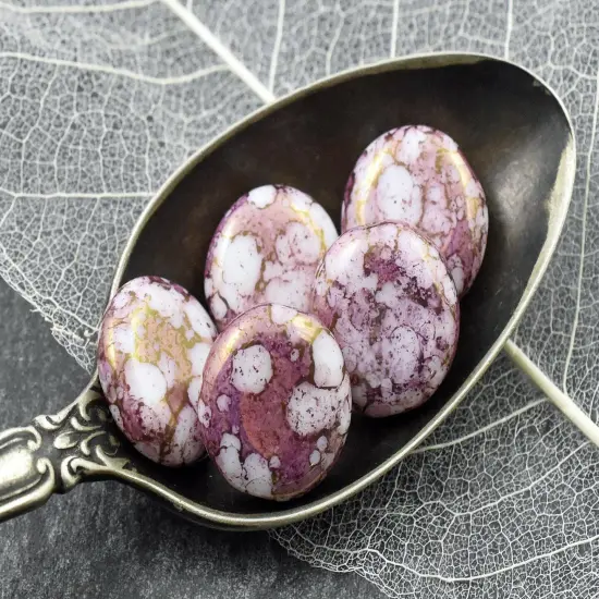 *10* 15mm Pink Luster Picasso Washed Alabaster Thick Coin Beads {2}