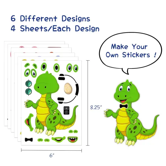 Wrapables Make Your Own Sticker Sheets, DIY Make a Face Animal, Food, Party Favor Stickers (24 Sheets) Dinosaurs {2}