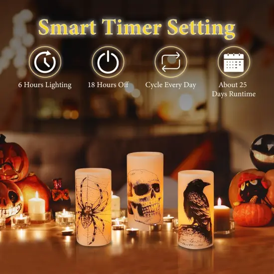 Halloween Party Decoration - 3 Pack Halloween Flameless Candle Lamp with Timer Setting and Battery Operated {4}