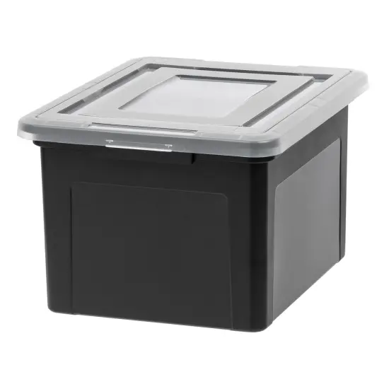 IRIS USA Letter/Legal File Tote Box, BPA-Free Plastic Storage Bin Tote Organizer with Durable and Secure Latching Lid, Stackable and Nestable, Black/Clear {1}