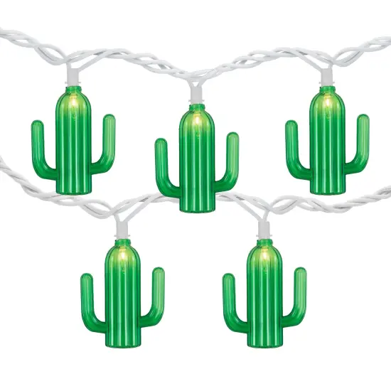 Northlight Green Cactus Patio Light Set - 6' White Wire - 10ct {1}