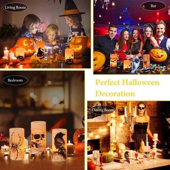 Halloween Party Decoration - 3 Pack Halloween Flameless Candle Lamp with Timer Setting and Battery Operated {6}