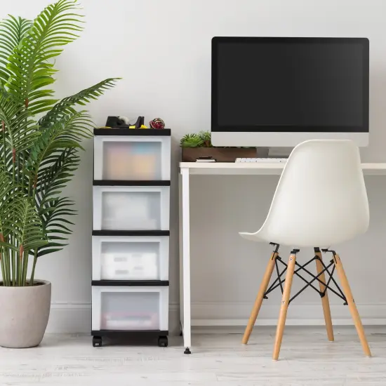 IRIS USA Medium 4-Drawer Cart with Organizer Top, Black/Pearl {2}