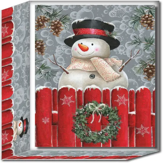 Snowman at Fence - Special Finish Boxed Christmas Cards {1}