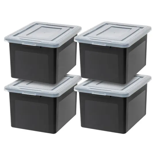 IRIS USA Letter/Legal File Tote Box, BPA-Free Plastic Storage Bin Tote Organizer with Durable and Secure Latching Lid, Stackable and Nestable, Black/Clear {5}