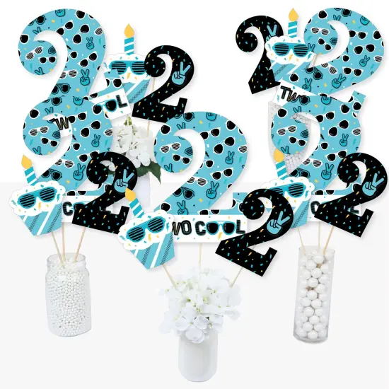 Big Dot of Happiness Two Cool - Boy - Blue 2nd Birthday Party Centerpiece Sticks - Table Toppers - Set of 15 {4}