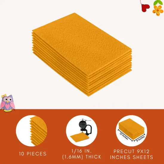 FabricLA Acrylic Felt Sheets for Crafts - Precut 9" X 12" Inches (20 cm X 30 cm) Felt Squares - Use Felt Fabric Craft Sheets for DIY, Hobby, Costume, and Decoration | Gold - 10 Pieces {5}