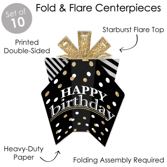 Big Dot of Happiness Adult Happy Birthday - Gold - Table Decorations - Birthday Party Fold and Flare Centerpieces - 10 Count {4}