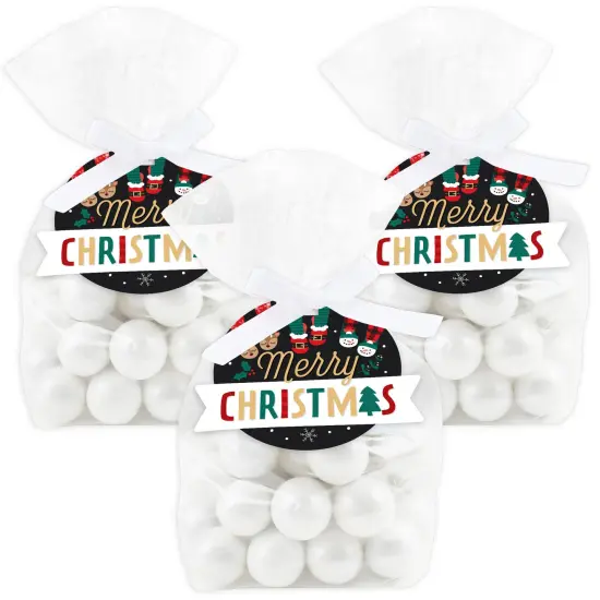 Big Dot of Happiness Christmas Pajamas - Holiday Plaid PJ Party Clear Goodie Favor Bags - Treat Bags With Tags - Set of 12 {1}