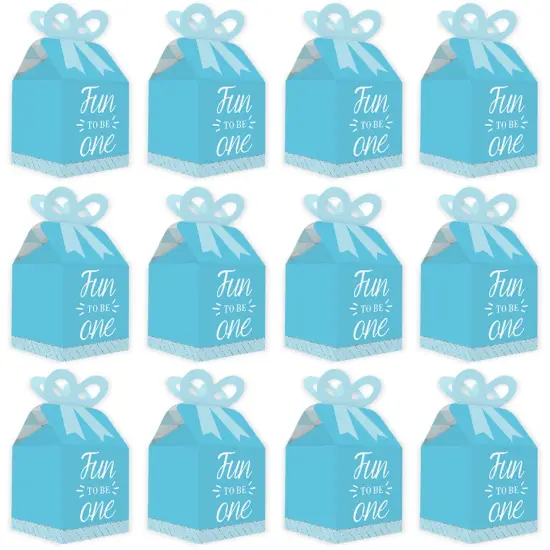 Big Dot of Happiness 1st Birthday Boy - Fun to be One - Square Favor Gift Boxes - First Birthday Party Bow Boxes - Set of 12 {6}
