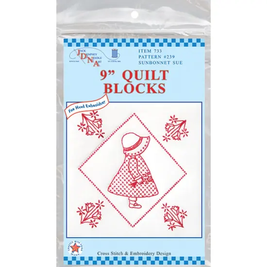 Jack Dempsey Stamped White Quilt Blocks 9"X9" 12/Pkg-Sunbonnet Sue {1}