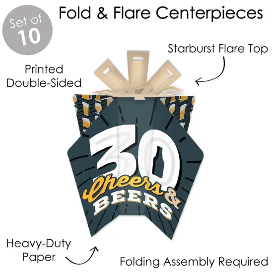 Big Dot of Happiness Cheers and Beers to 30 Years - Table Decorations - 30th Birthday Party Fold and Flare Centerpieces - 10 Count {4}