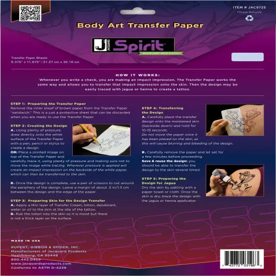 Jacquard Body Art Transfer Paper 10 Sheets/Pkg-8.375"X11.875" {2}