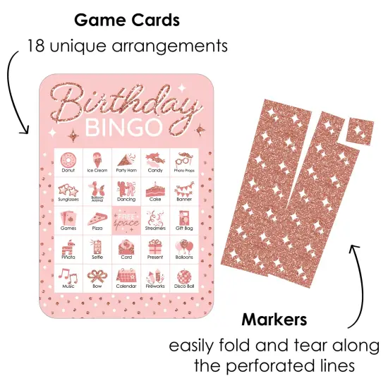 Big Dot of Happiness Pink Rose Gold Birthday - Picture Bingo Cards and Markers - Happy Birthday Party Bingo Game - Set of 18 {3}