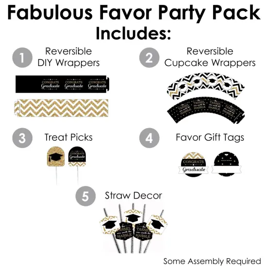 Big Dot of Happiness Tassel Worth The Hassle - Gold - Graduation Party Favors and Cupcake Kit - Fabulous Favor Party Pack - 100 Pieces {3}