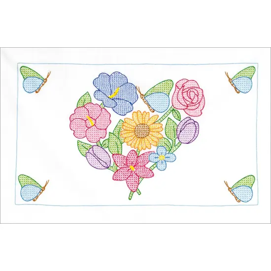 Jack Dempsey Stamped Pillowcase Shams 2/Pkg-Flowers & Hearts {2}