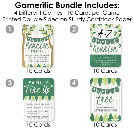Big Dot of Happiness Family Tree Reunion - 4 Family Gathering Party Games - 10 Cards Each - Gamerific Bundle {4}