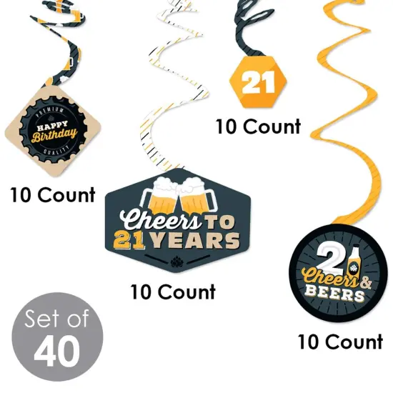 Big Dot of Happiness Cheers and Beers to 21 Years - 21st Birthday Party Hanging Decor - Party Decoration Swirls - Set of 40 {6}