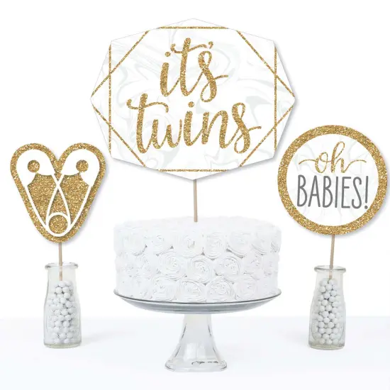 Big Dot of Happiness It's Twins - Gold Twins Baby Shower Centerpiece Sticks - Table Toppers - Set of 15 {4}