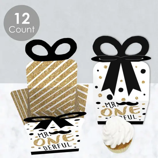 Big Dot of Happiness 1st Birthday Little Mr. Onederful - Square Favor Gift Boxes - Boy First Birthday Party Bow Boxes - Set of 12 {4}