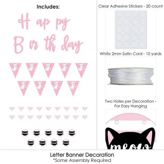 Big Dot of Happiness Purr-fect Kitty Cat - Kitten Meow Birthday Party Letter Banner Decoration - 36 Banner Cutouts and Happy Birthday Banner Letters {6}