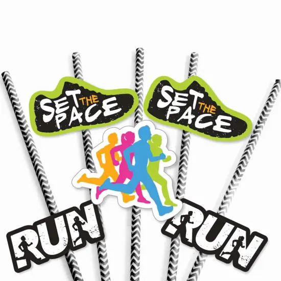 Big Dot of Happiness Set The Pace - Running - Paper Straw Decor - Track, Cross Country or Marathon Party Striped Decorative Straws - Set of 24 {7}