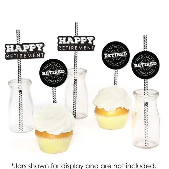Big Dot of Happiness Happy Retirement - Paper Straw Decor - Retirement Party Striped Decorative Straws - Set of 24 {6}