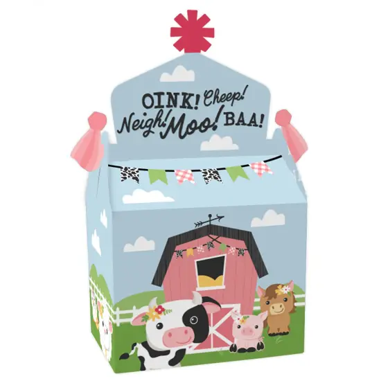 Big Dot of Happiness Girl Farm Animals - Treat Box Party Favors - Pink Barnyard Baby Shower or Birthday Party Goodie Gable Boxes - Set of 12 {1}