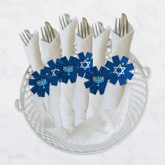 Big Dot of Happiness Hanukkah Menorah - Chanukah Holiday Party Paper Napkin Holder - Napkin Rings - Set of 24 {4}