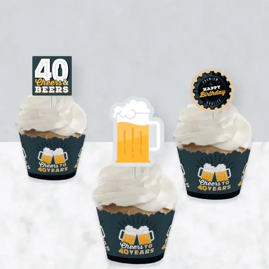 Big Dot of Happiness Cheers and Beers to 40 Years - Cupcake Decoration - 40th Birthday Party Cupcake Wrappers and Treat Picks Kit - Set of 24 {4}