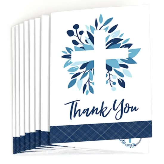 Big Dot of Happiness Blue Elegant Cross - Boy Religious Party Thank You Cards (8 count) {3}