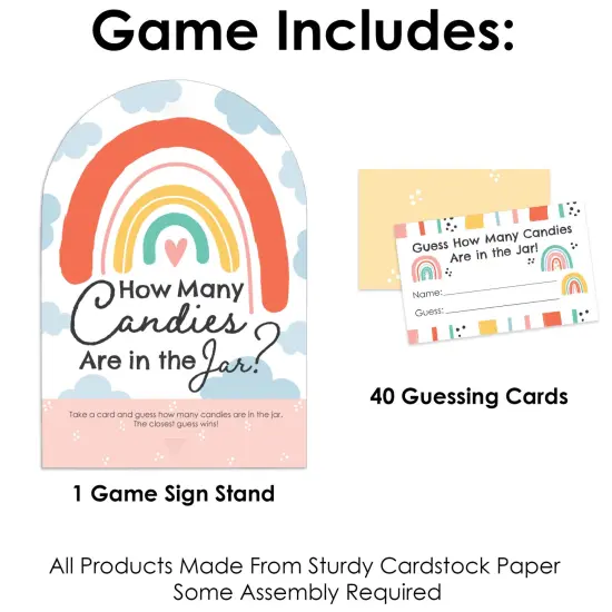 Big Dot of Happiness Hello Rainbow - How Many Candies Boho Baby Shower and Birthday Party Game - 1 Stand and 40 Cards - Candy Guessing Game {4}