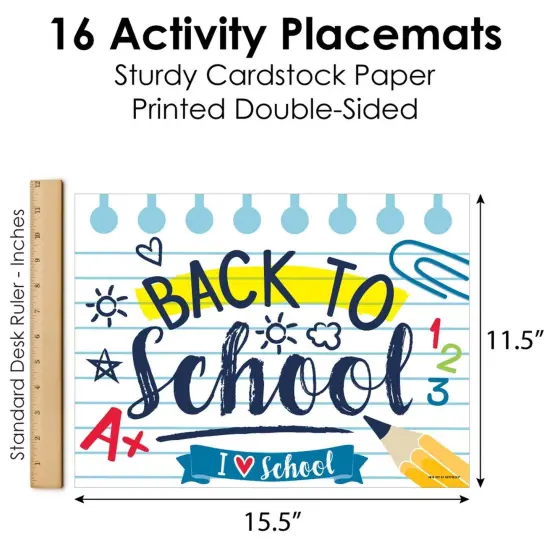 Big Dot of Happiness Back to School - Paper First Day of School Classroom Decorations Coloring Sheets - Activity Placemats - Set of 16 {6}