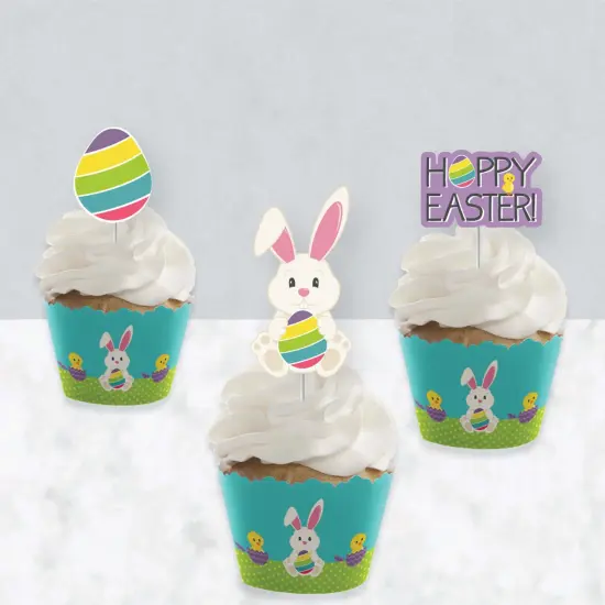 Big Dot of Happiness Hippity Hoppity - Cupcake Decoration - Easter Bunny Party Cupcake Wrappers and Treat Picks Kit - Set of 24 {4}